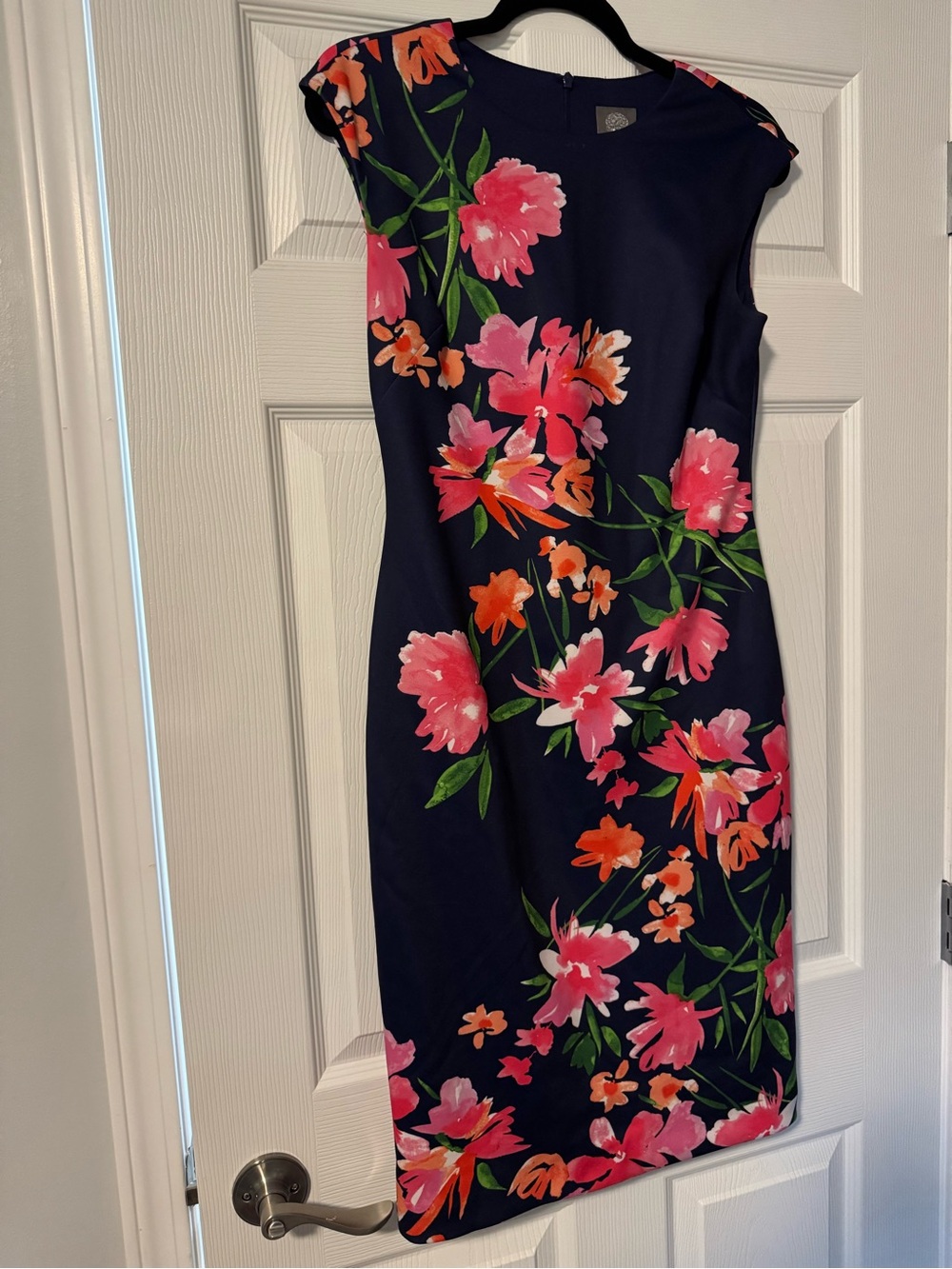 Vince Camuto Navy Midi Dress with Pink & Coral Floral Print